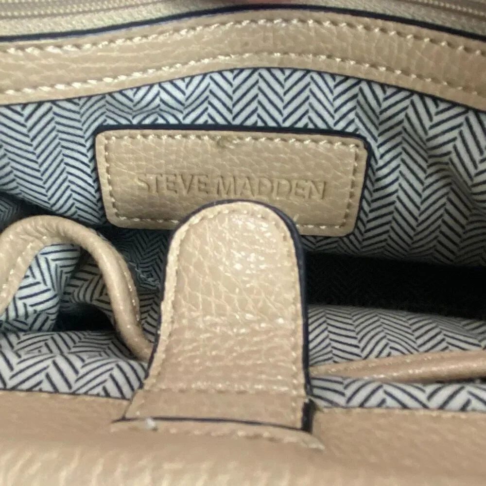 Steve Madden Blennon Cream Peebled Leather Studded Whipstitch Satchel Handbag